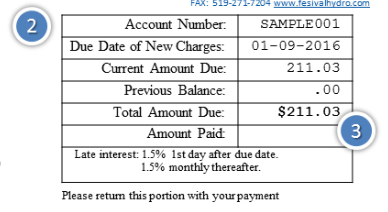 On the top right of the bill is where the account number, billing date, and amount owing can be found.